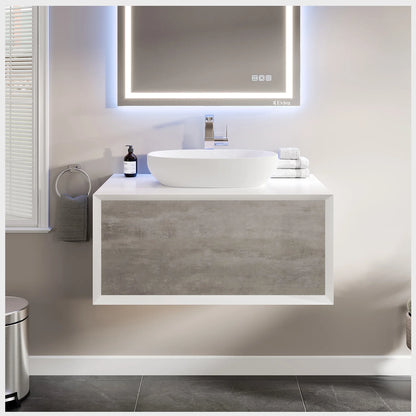 Santa Monica 36"W x 22"D Wall Mount Bathroom Vanity with Solid Surface Countertop and Vessel Solid Surface Sink