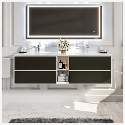 Vienna 75"W x 21"D Double Sink Wall Mount Bathroom Vanity with Acrylic Countertop and Integrated Sink