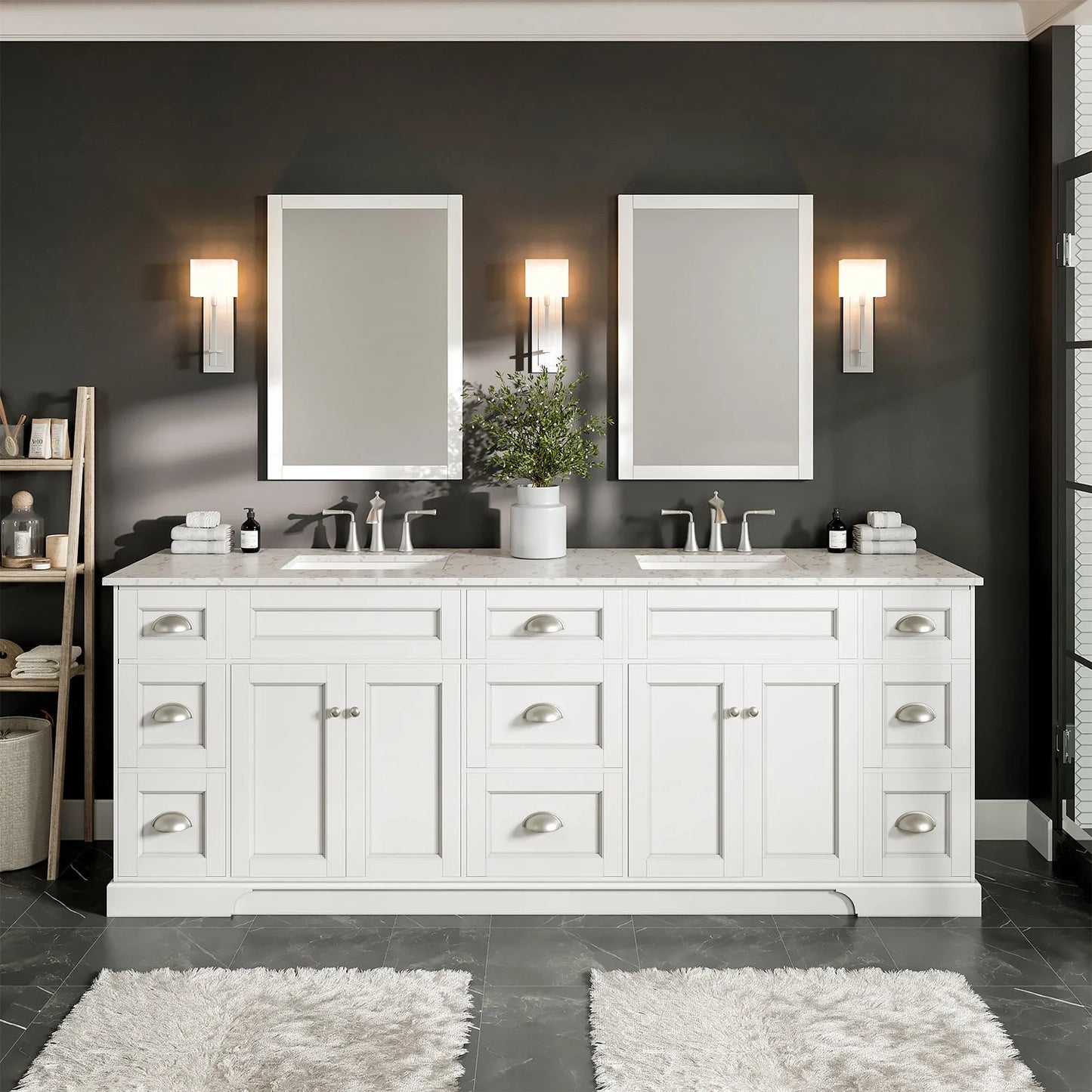 Epic 84"W x 22"D Double Sink Bathroom Vanity with Carrara Quartz Countertop and Undermount Porcelain Sink