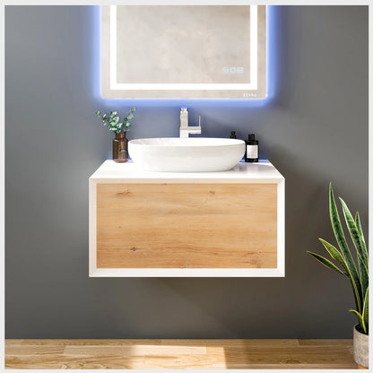 Santa Monica 30"W x 22"D Wall Mount Bathroom Vanity with Solid Surface Countertop and Vessel Solid Surface Sink