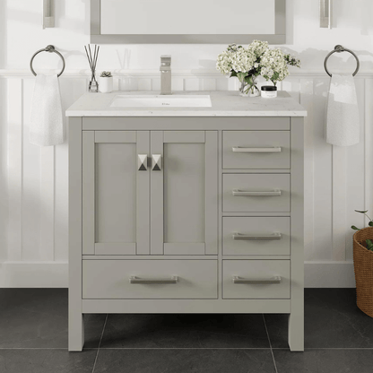 Eviva London 36" Transitional Bathroom Vanity with White Carrara Marble Countertop