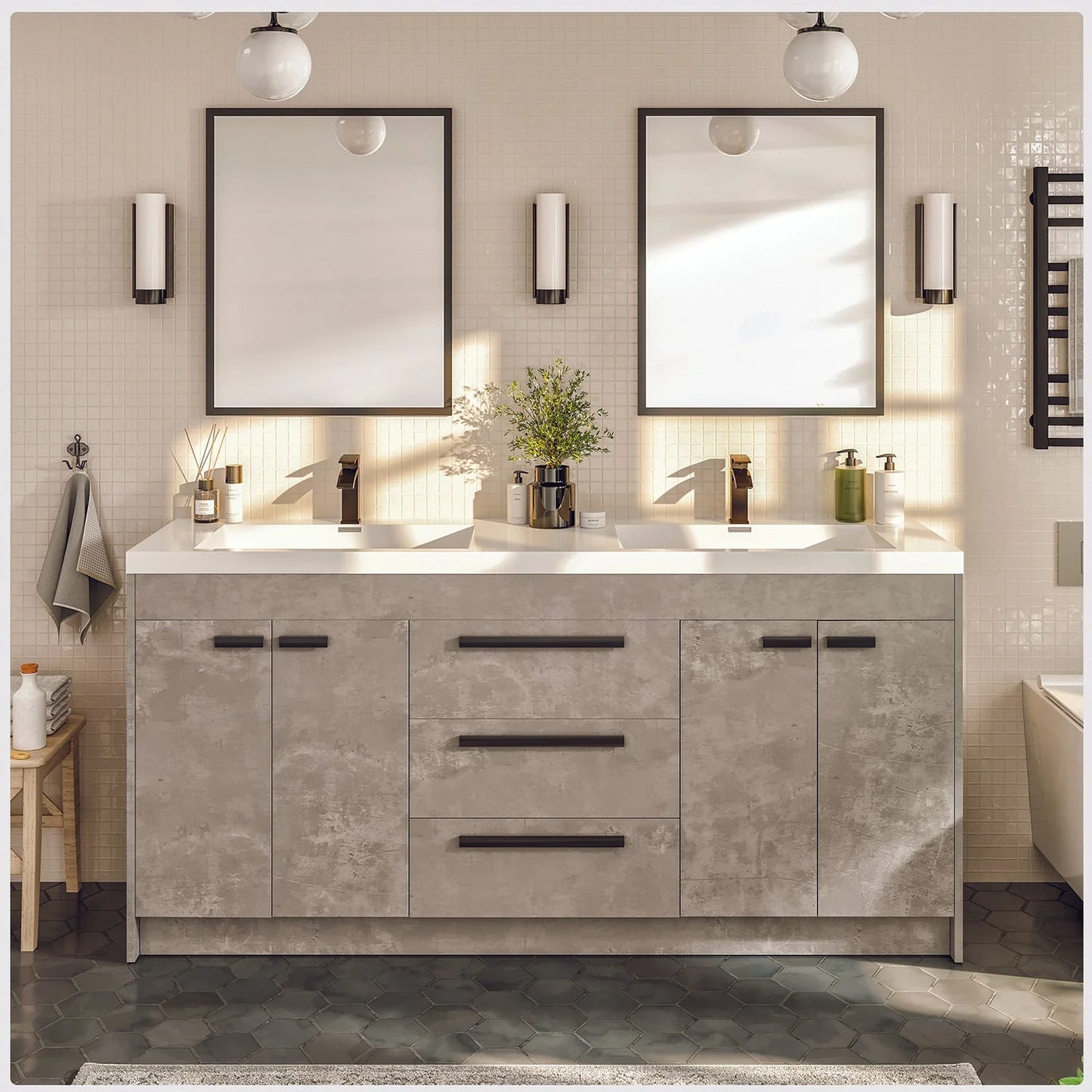 Lugano 60"W x 20"D Double Sink Bathroom Vanity with Acrylic Countertop and Integrated Sink