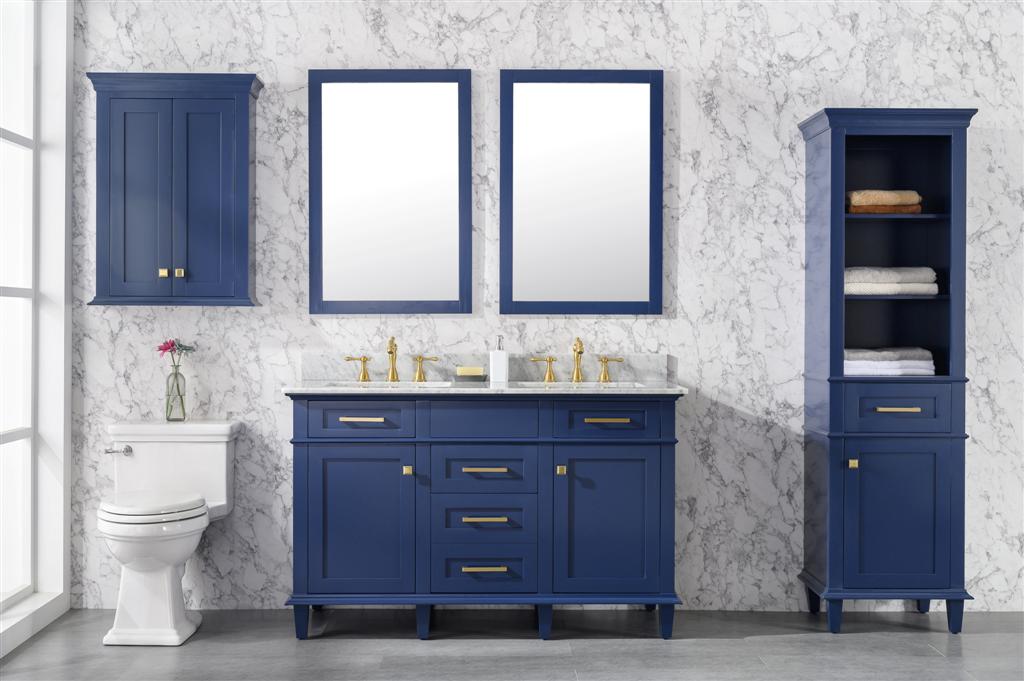 54" Double Sink Vanity Cabinet with Carrara White Marble or Blue Limestone Countertop