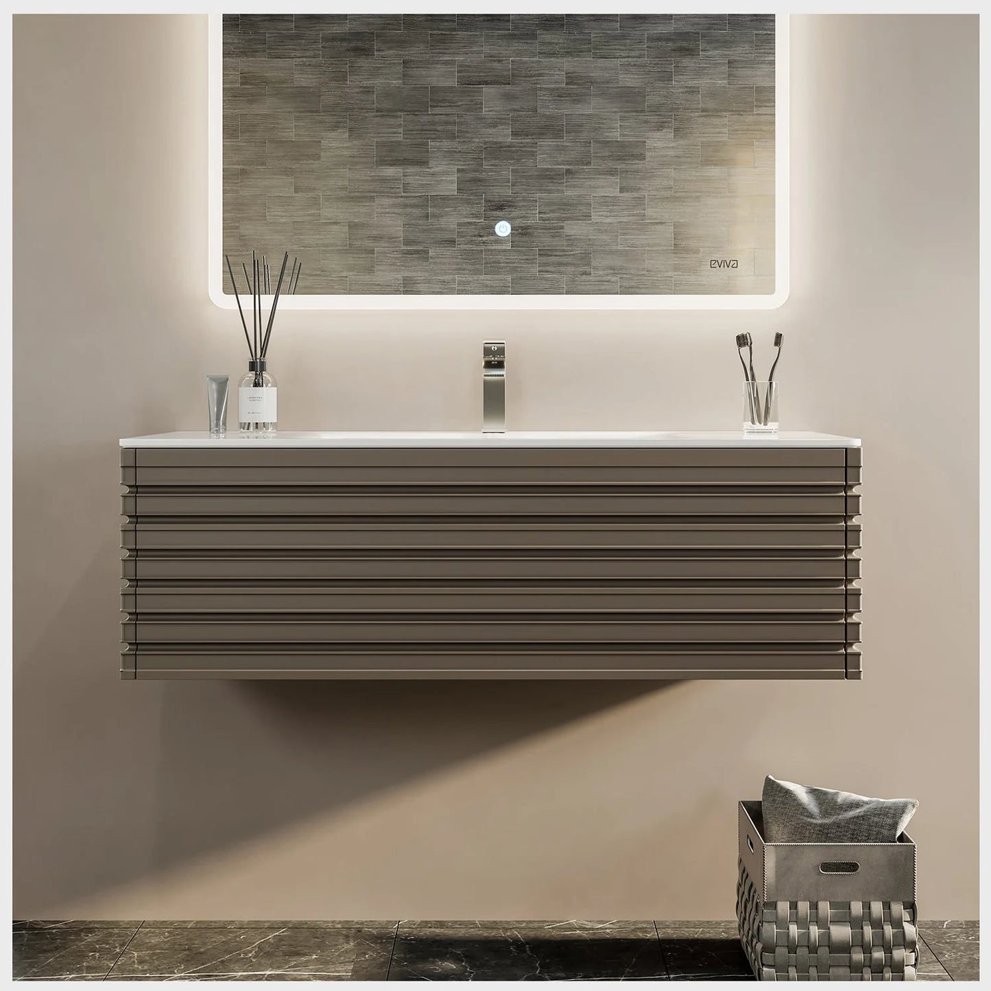 Dream 42"W x 20"D Wall Mount Bathroom Vanity with Solid Surface Countertop and Integrated Sink