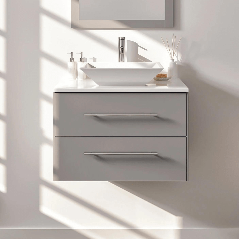 Totti Wave 24" Modern Bathroom Vanity w/ Super White Man-Made Stone Top & Sink