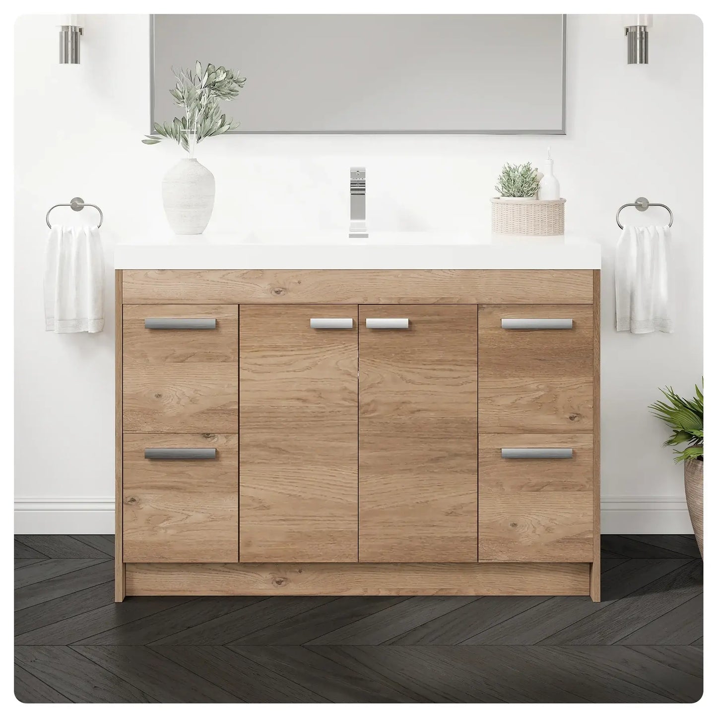 Lugano 48"W x 20"D Single Sink Bathroom Vanity with White Acrylic Countertop and Integrated Sink