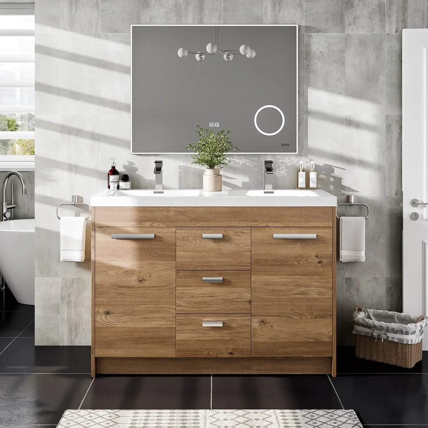 Lugano 48"W x 20"D Double Sink Bathroom Vanity with White Acrylic Countertop and Integrated Sinks