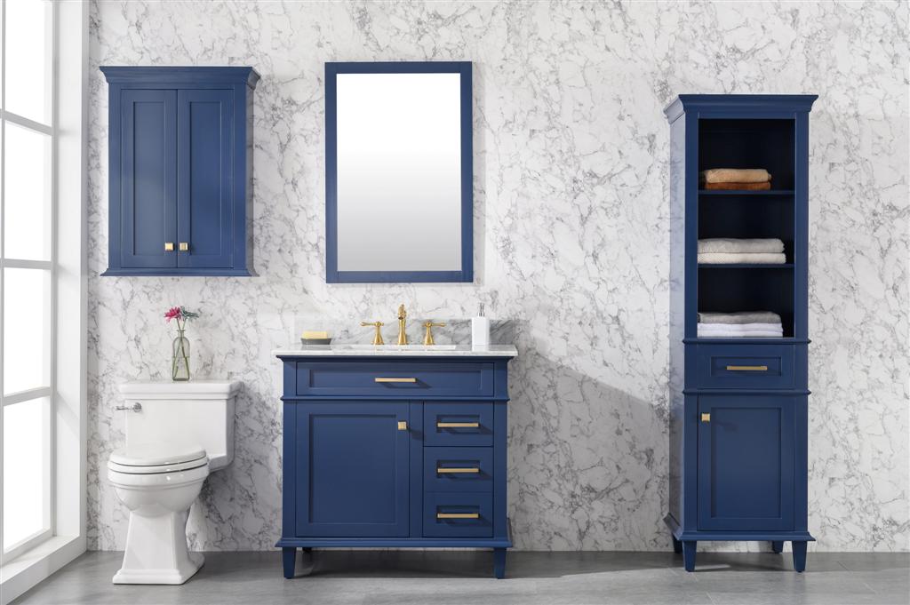 36" Single Sink Vanity Cabinet with Carrara White Marble or Blue Limestone Countertop