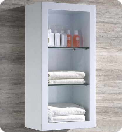 Bathroom Linen Side Cabinet with 2 Glass Shelves in White