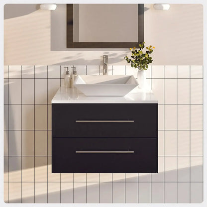 Totti Wave 24" Modern Bathroom Vanity w/ Super White Man-Made Stone Top & Sink