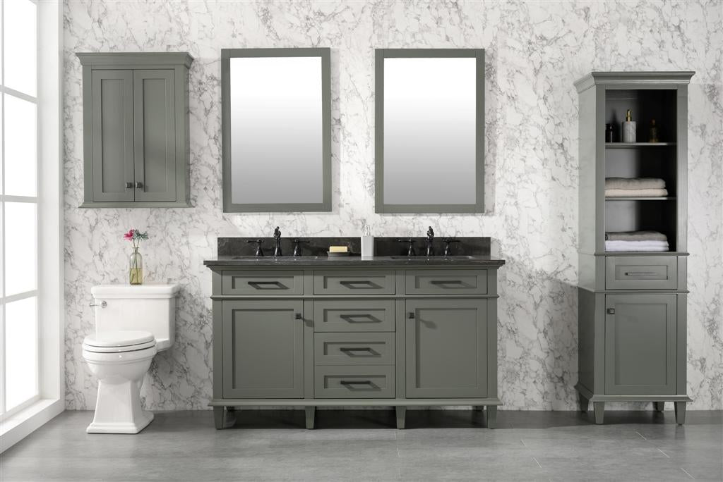 60" Double Sink Vanity Cabinet with Carrara White Marble or Blue Limestone Countertop