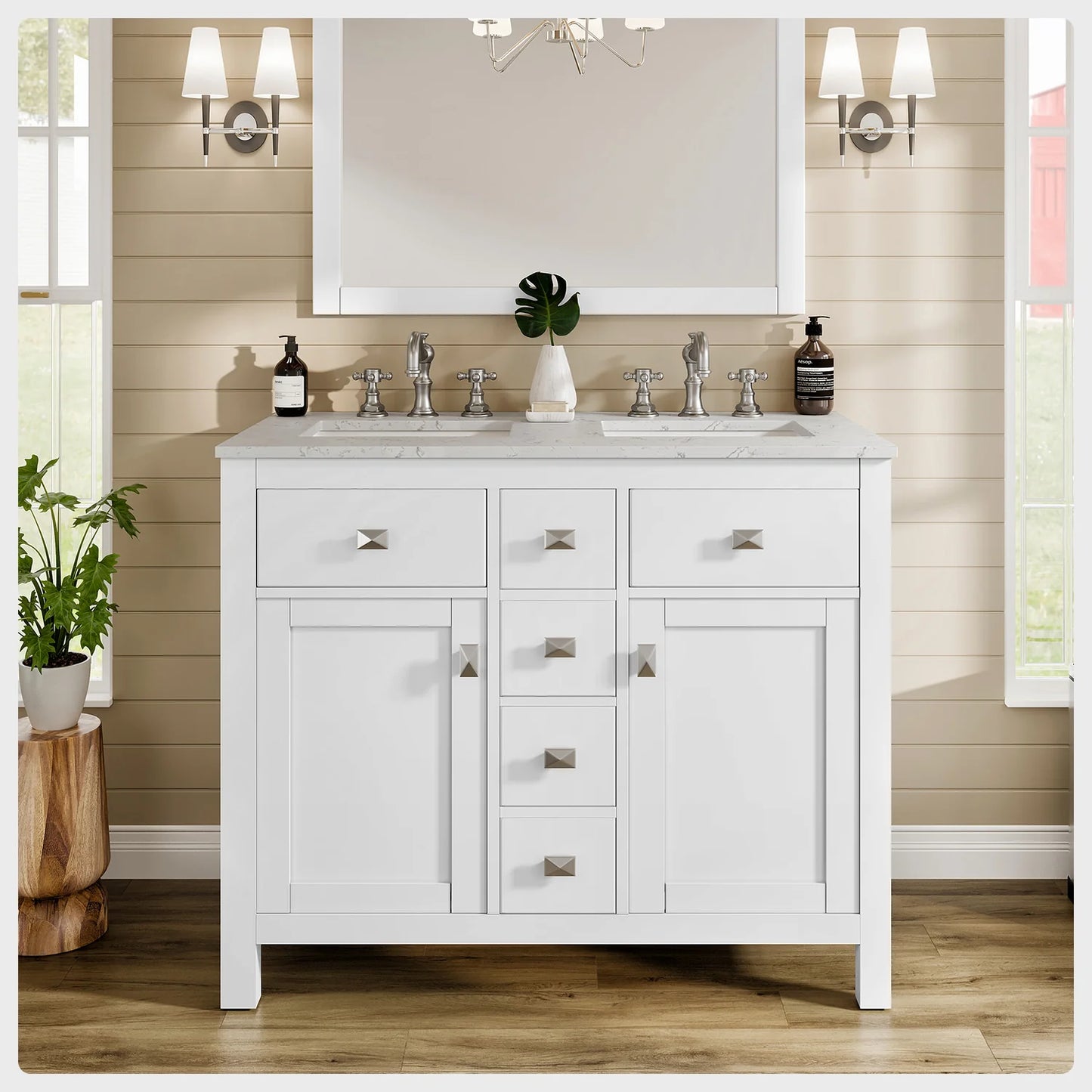 Artemis 44"W x 22"D Double Sink Bathroom Vanity with Carrara Quartz Countertop and Undermount Porcelain Sink