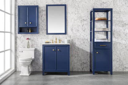 30" Single Sink Vanity Cabinet with Carrara White Marble or Blue Limestone Countertop