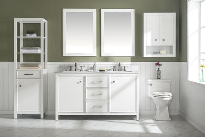 60" Double Sink Vanity Cabinet with Carrara White Marble or Blue Limestone Countertop