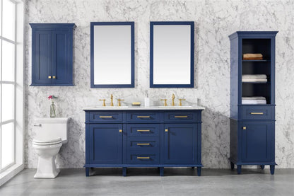 60" Double Sink Vanity Cabinet with Carrara White Marble or Blue Limestone Countertop