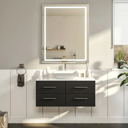 Totti Wave 36" Modern Bathroom Vanity w/ Super White Man-Made Stone Top & Sink