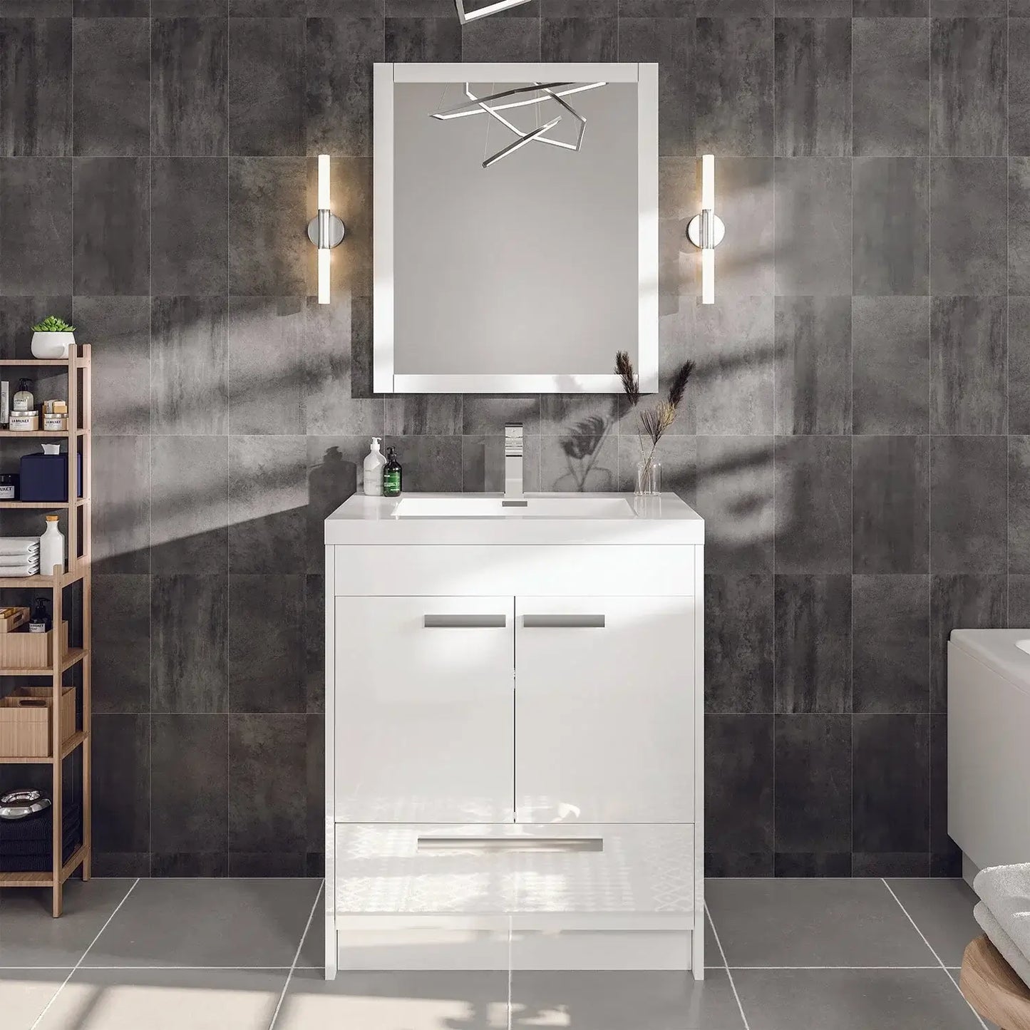 Lugano 24"W x 20"D Single Sink Bathroom Vanity with White Acrylic Countertop and Integrated Sink