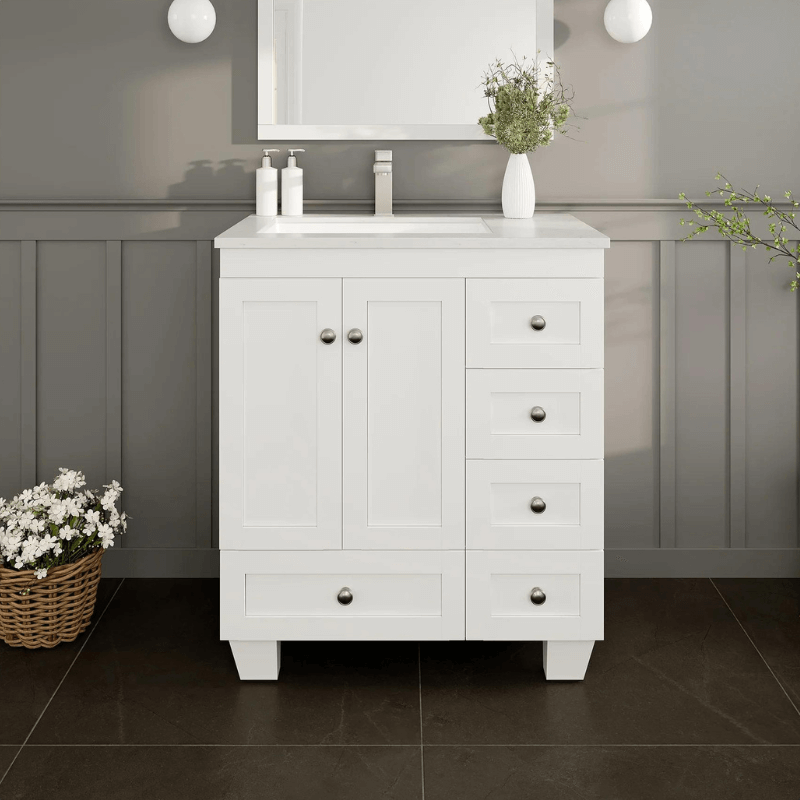 Happy 30"W x 18"D Bathroom Vanity with White Carrara Quartz Countertop and Undermount Porcelain Sink