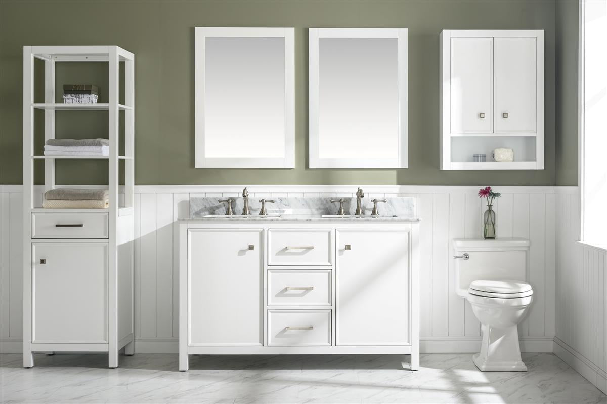 54" Double Sink Vanity Cabinet with Carrara White Marble or Blue Limestone Countertop