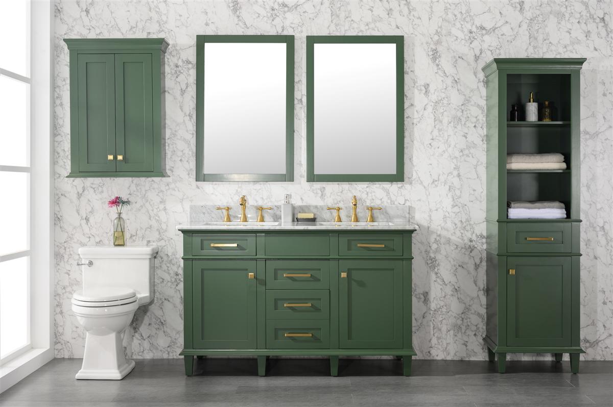 54" Double Sink Vanity Cabinet with Carrara White Marble or Blue Limestone Countertop