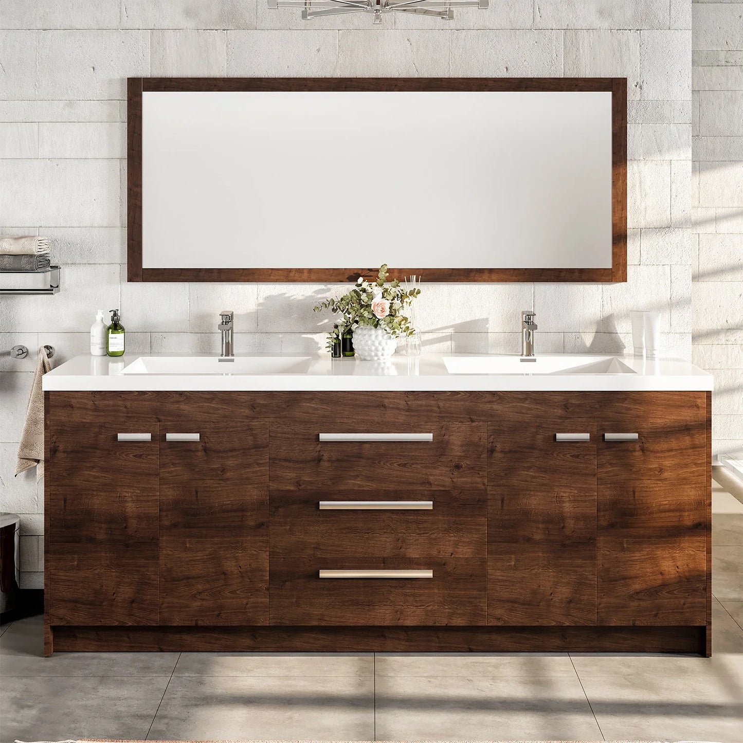 Lugano 84"W x 20"D Double Sink Bathroom Vanity with Acrylic Countertop and Integrated Sink