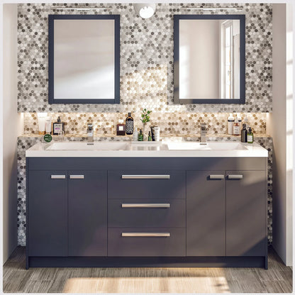 Lugano 72"W x 20"D Double Sink Bathroom Vanity with Acrylic Countertop and Integrated Sink