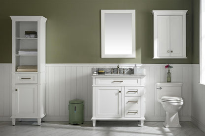 36" Single Sink Vanity Cabinet with Carrara White Marble or Blue Limestone Countertop