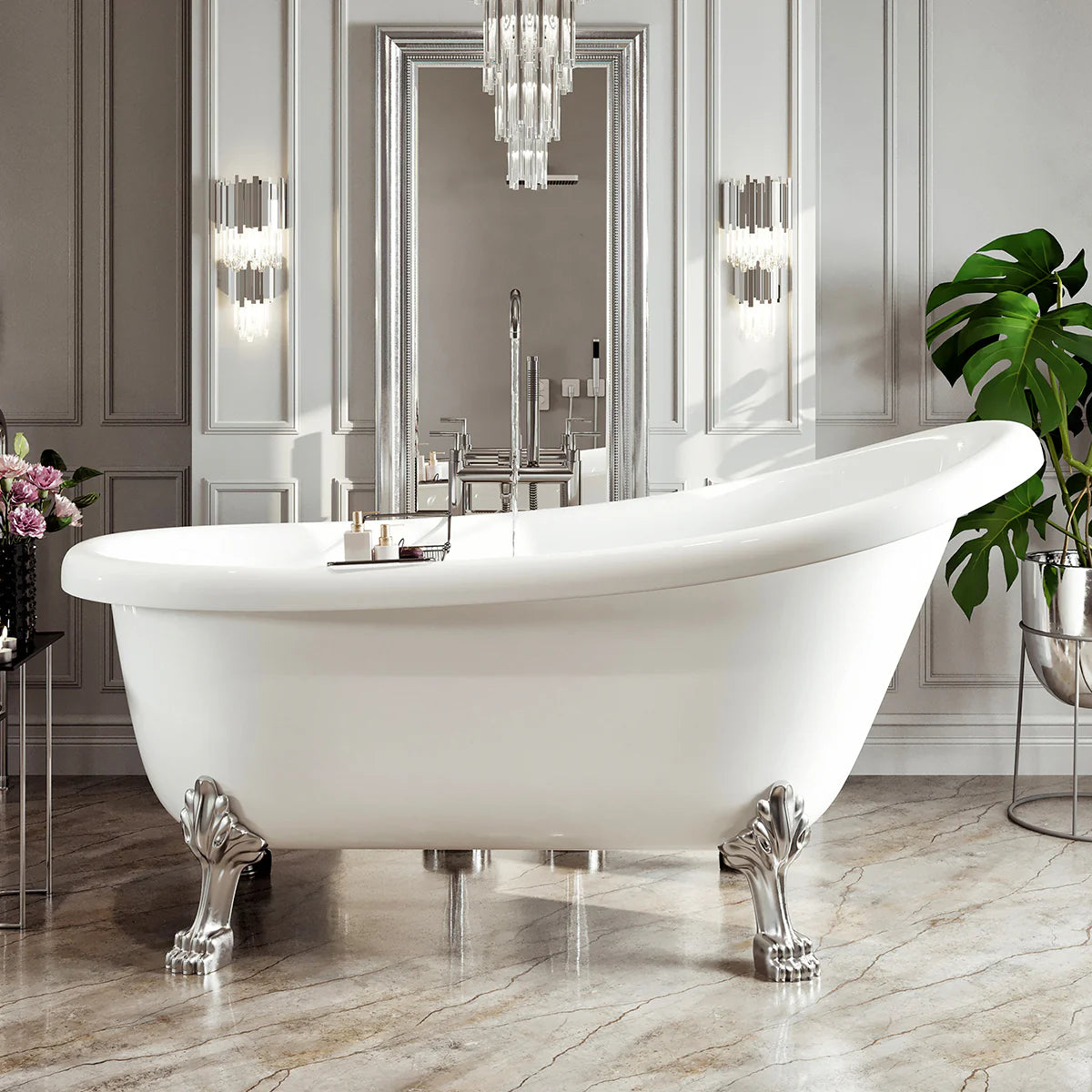 Eviva Stella 67 in. White Acrylic Clawfoot Bathtub