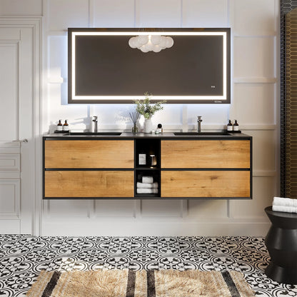 Vienna 75"W x 21"D Double Sink Wall Mount Bathroom Vanity with Acrylic Countertop and Integrated Sink