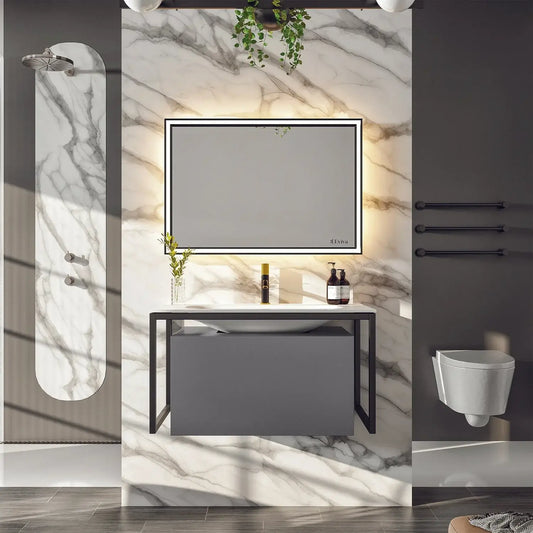 Modena 32"W x 18"D Wall Mount Bathroom Vanity with White Solid Surface Countertop and Integrated Sink