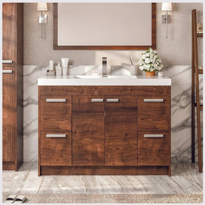 Lugano 48"W x 20"D Single Sink Bathroom Vanity with White Acrylic Countertop and Integrated Sink