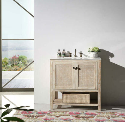 36" Solid Wood Single Sink Vanity with Marble Top