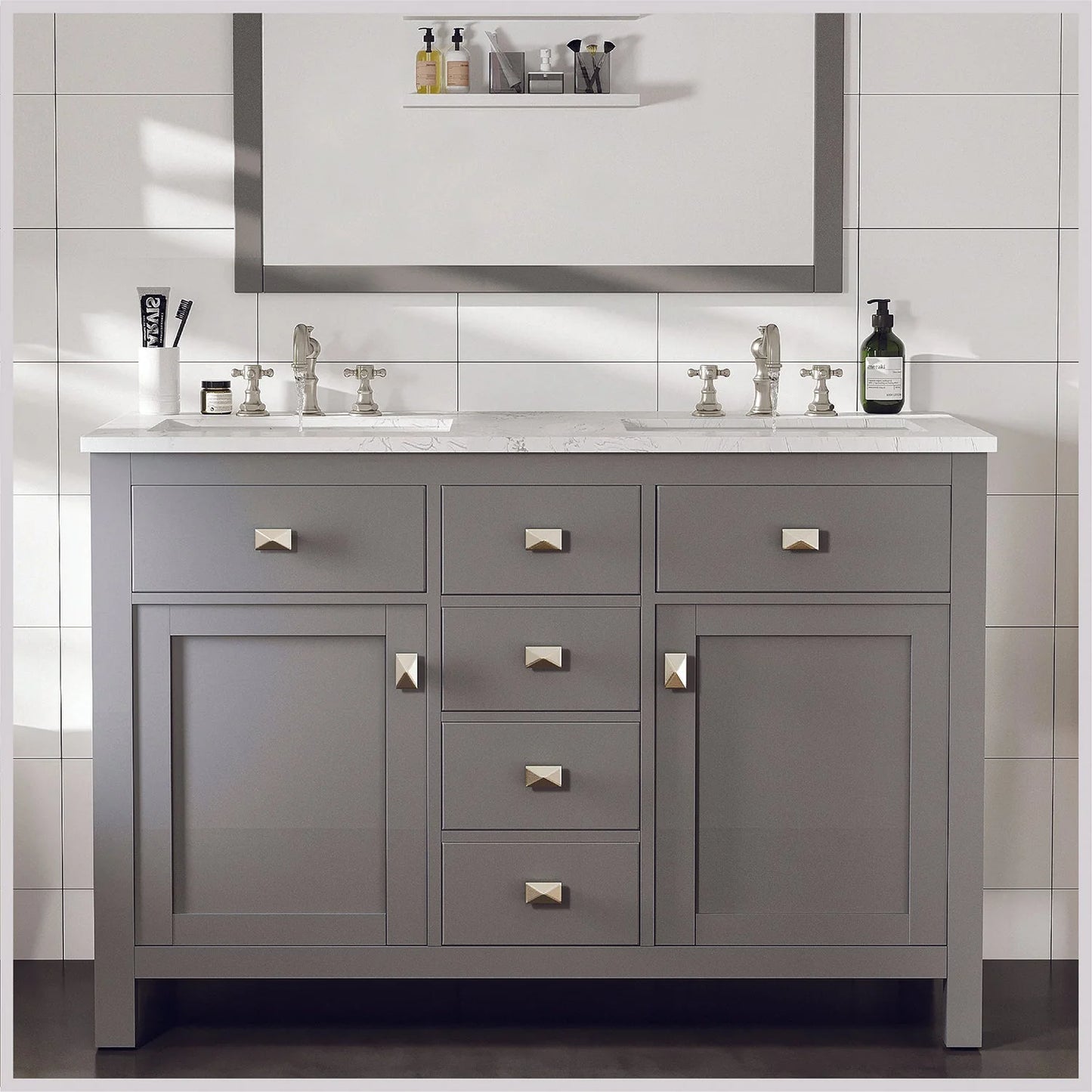 Artemis 48"W x 22"D Double Sink Bathroom Vanity with Carrara Quartz Countertop and Undermount Porcelain Sink