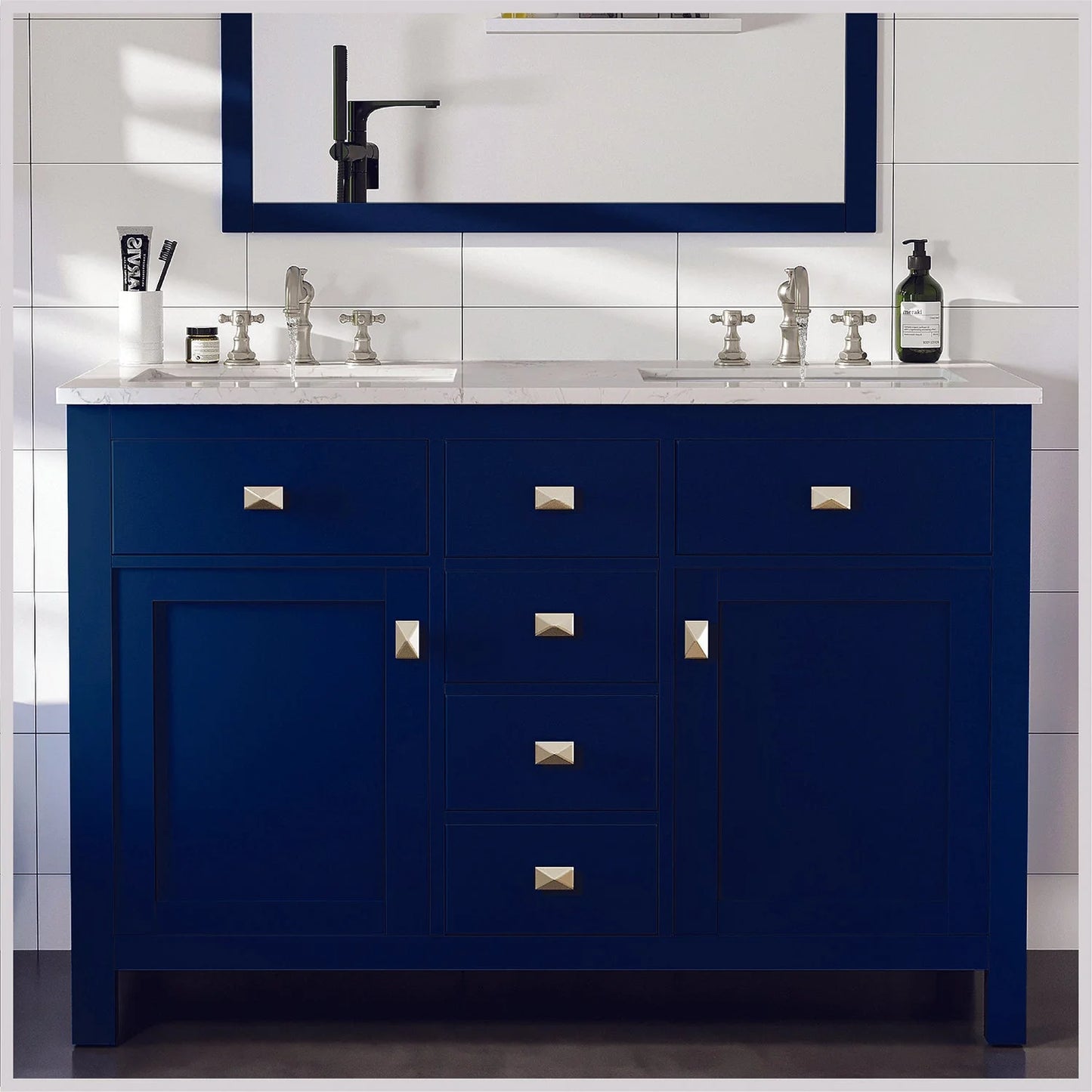 Artemis 48"W x 22"D Double Sink Bathroom Vanity with Carrara Quartz Countertop and Undermount Porcelain Sink