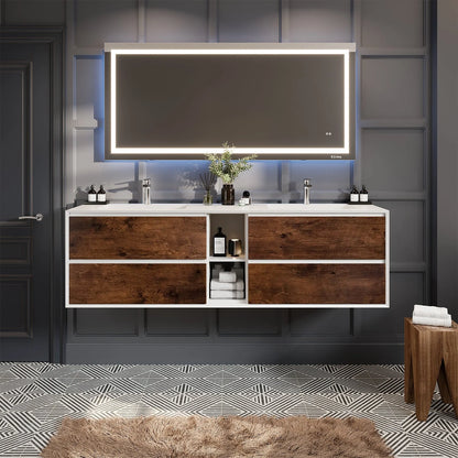 Vienna 75"W x 21"D Double Sink Wall Mount Bathroom Vanity with Acrylic Countertop and Integrated Sink