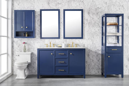 54" Double Sink Vanity Cabinet with Carrara White Marble or Blue Limestone Countertop