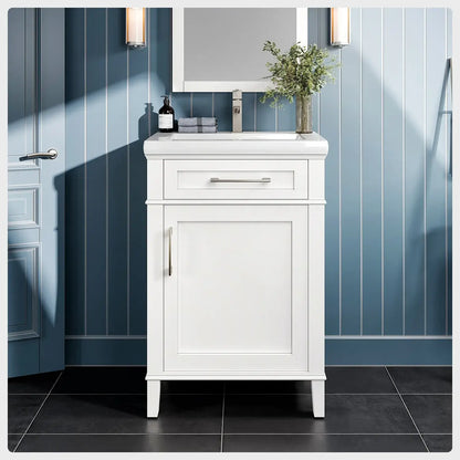 Garci 24"W x 18"D Single Sink Bathroom Vanity with White Porcelain Countertop and Integrated Sink