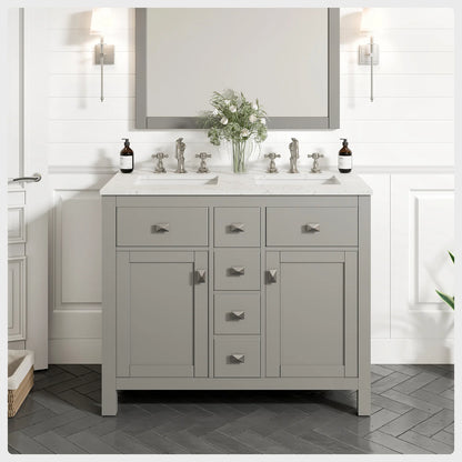 Artemis 44"W x 22"D Double Sink Bathroom Vanity with Carrara Quartz Countertop and Undermount Porcelain Sink