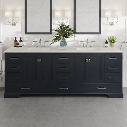 Eviva Storehouse 84 Inch Bathroom Vanity with Luxurious White Carrara Counter-Top