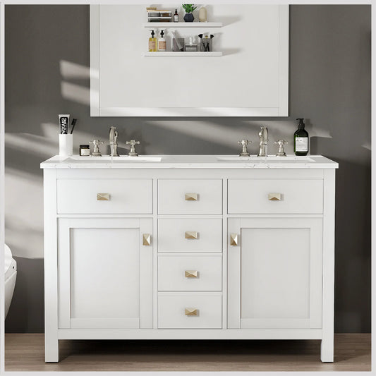 Artemis 48"W x 22"D Double Sink Bathroom Vanity with Carrara Quartz Countertop and Undermount Porcelain Sink