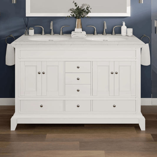 Elite Stamford 48"W x 22"D Double Sink Bathroom Vanity with White Carrara Quartz Countertop and Undermount Porcelain Sinks