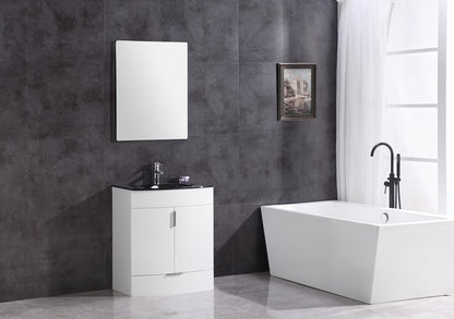 30" Single Sink Freestanding Bathroom Vanity - PVC and Tempered Glass