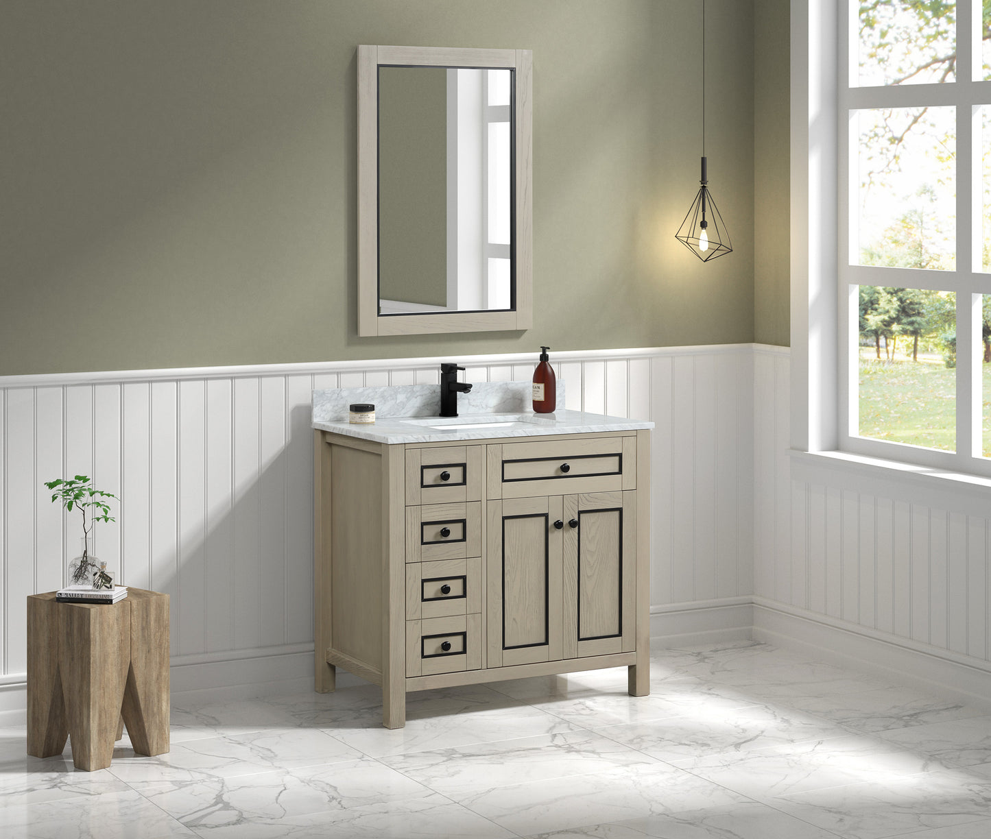 36" Single Sink Vanity with White Carrara Marble Top