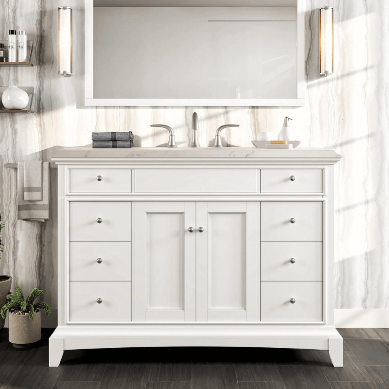 Elite Stamford 42"W x 22"D Single Sink Bathroom Vanity with White Carrara Quartz Countertop and Undermount Porcelain Sinks