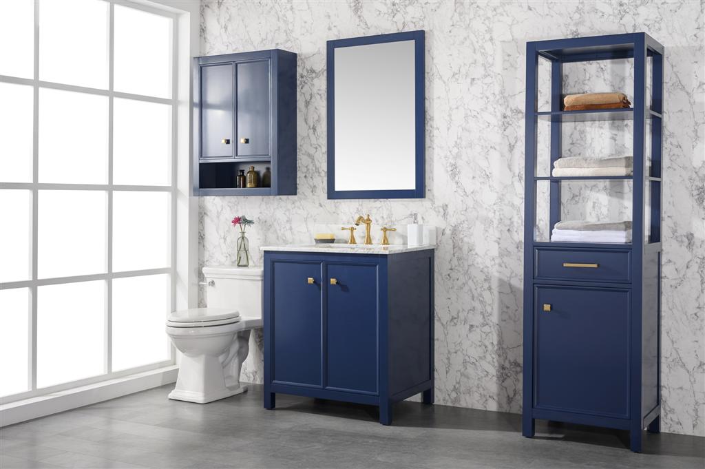 30" Single Sink Vanity Cabinet with Carrara White Marble or Blue Limestone Countertop