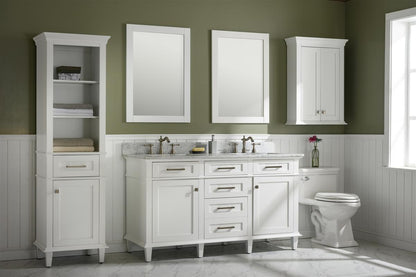 60" Double Sink Vanity Cabinet with Carrara White Marble or Blue Limestone Countertop