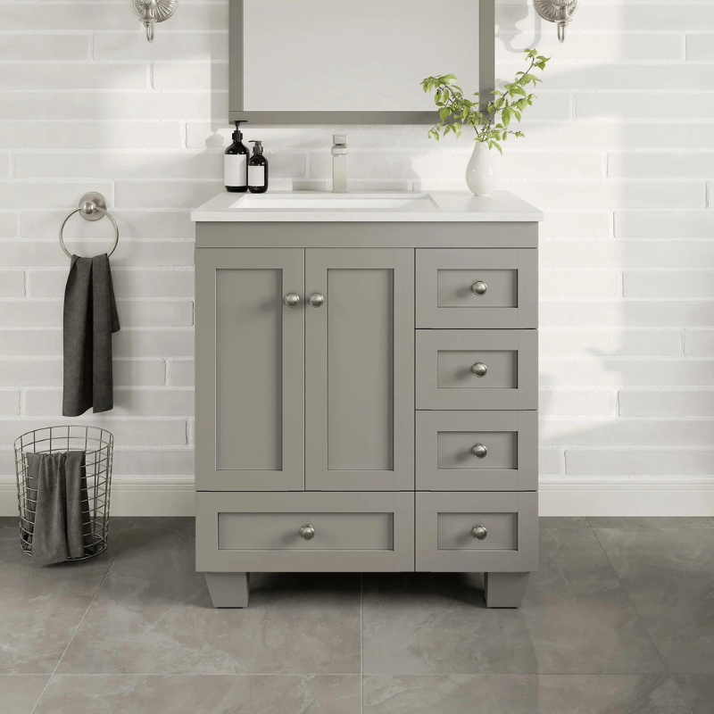 Happy 30"W x 18"D Bathroom Vanity with White Carrara Quartz Countertop and Undermount Porcelain Sink