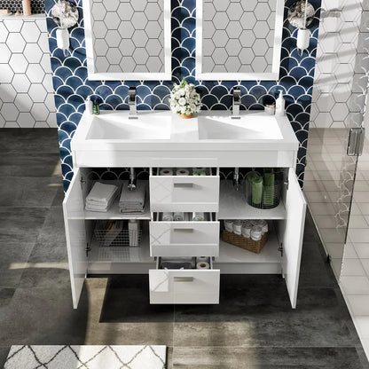 Lugano 48"W x 20"D Double Sink Bathroom Vanity with White Acrylic Countertop and Integrated Sinks