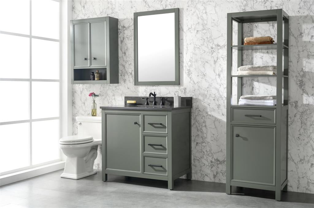 36" Single Sink Vanity Cabinet with Carrara White Marble or Blue Limestone Countertop