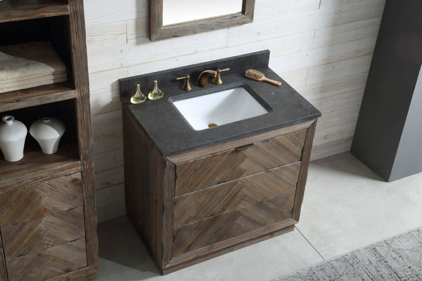 36" Wood Single Sink Vanity with Moon Stone Top